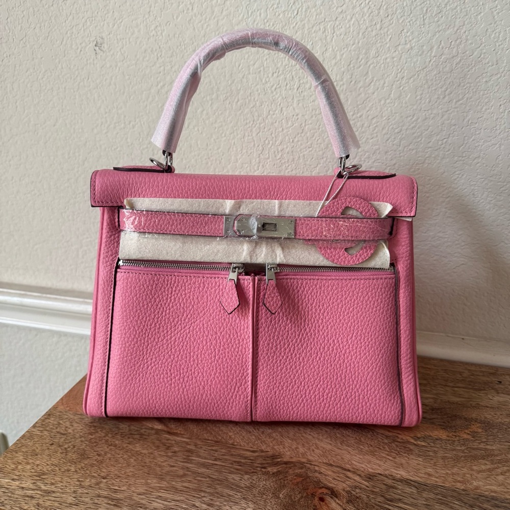 LEATHER INSIDE & OUT Pink Sky 28 LKS KL Pocket Bag Zipper Satchel Crossbody S15